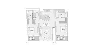 Apartment floor plan, 2 bedrooms in ONE RIVER POINT No. 11010