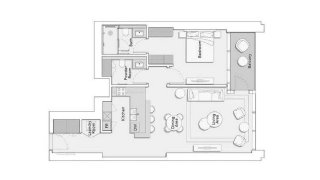 Apartment floor plan, 1 bedroom in ONE RIVER POINT No. 11025