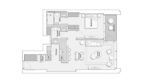 Apartment floor plan, 1 bedroom in ONE RIVER POINT No. 11025 (2D)