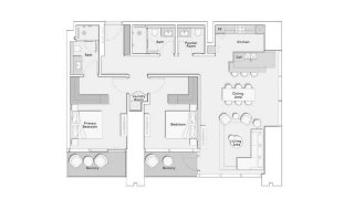 Apartment floor plan, 2 bedrooms in ONE RIVER POINT No. 11026