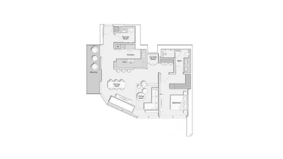 Apartment floor plan, 1 bedroom in ONE RIVER POINT No. 11008 (2D)